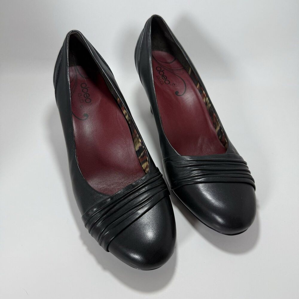 Abeo BIO Women's Black Size 7.5‎ M Comfort Heels Pumps Leather Halley